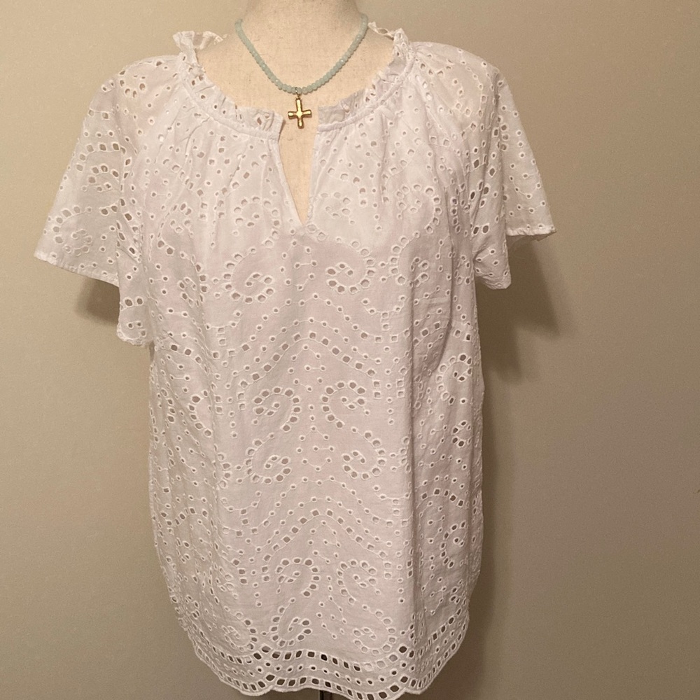 Talbots White Embroidered Eyelet Top. NWT